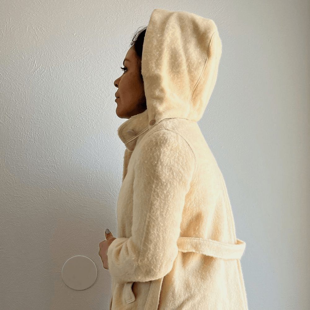 vtg 60s beige wool coat XXS girls 14/16 swing car coat hood made in Italy belted - Picture 10 of 12